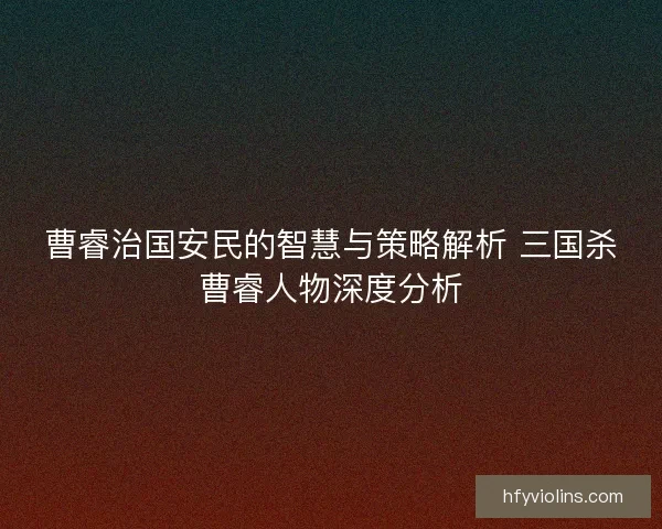 曹睿治国安民的智慧与策略解析 三国杀曹睿人物深度分析