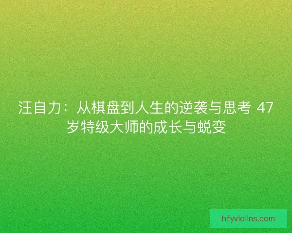 汪自力：从棋盘到人生的逆袭与思考 47岁特级大师的成长与蜕变